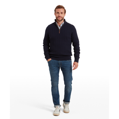 Calton Cotton Cashmere Cable Quarter  Zip Jumper