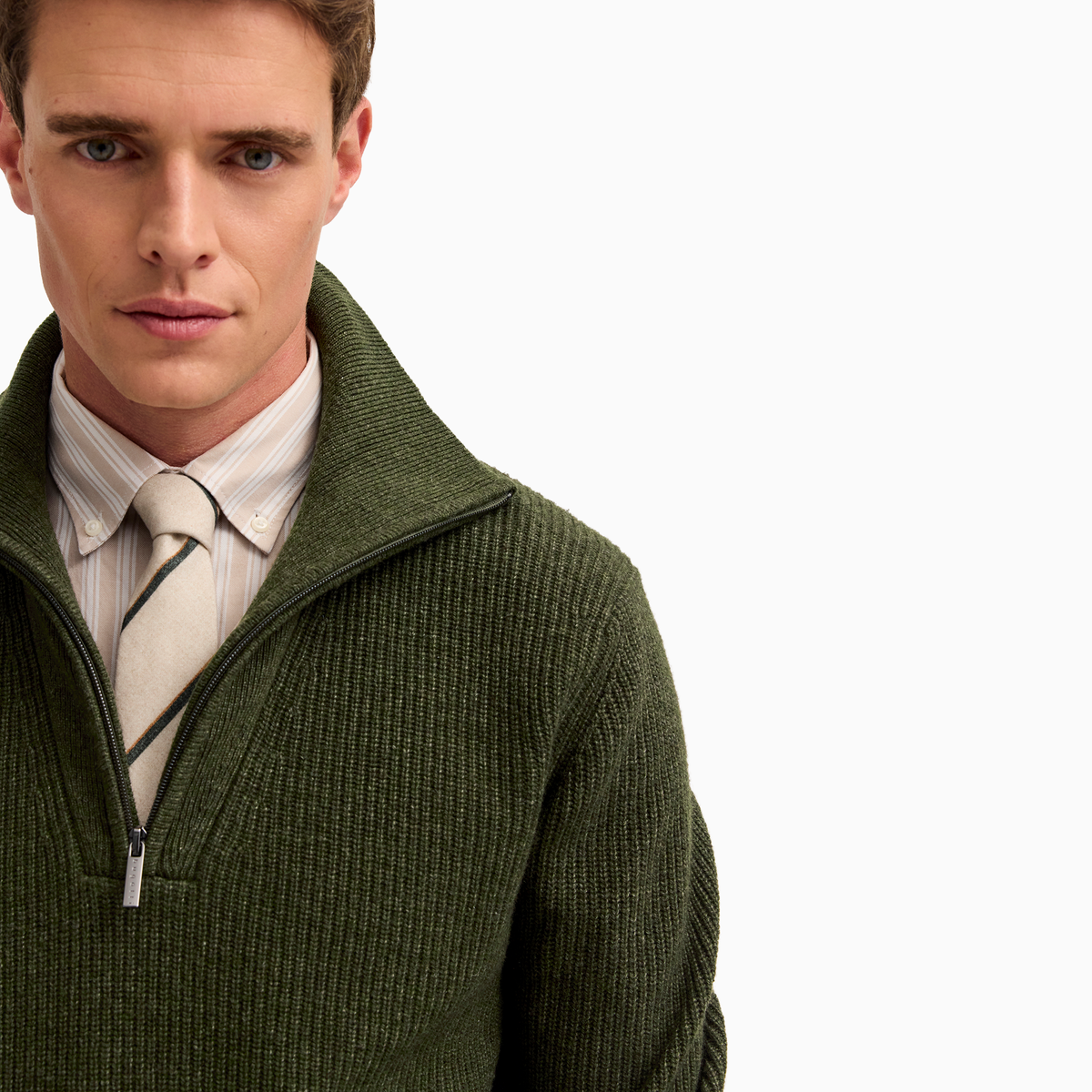  Ribbed Wool Zip Neck Knit 