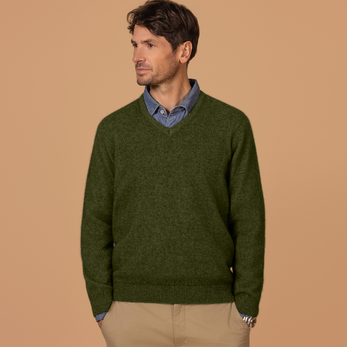 Possum Merino Oxford Vee Neck Knit