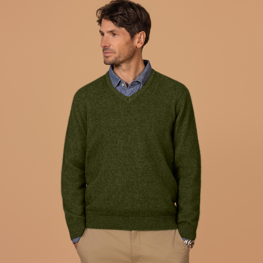 Possum Merino Oxford Vee Neck Knit