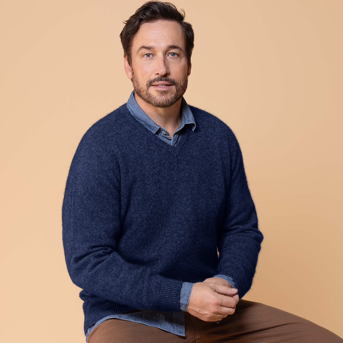 Possum Merino Oxford Vee Neck Knit