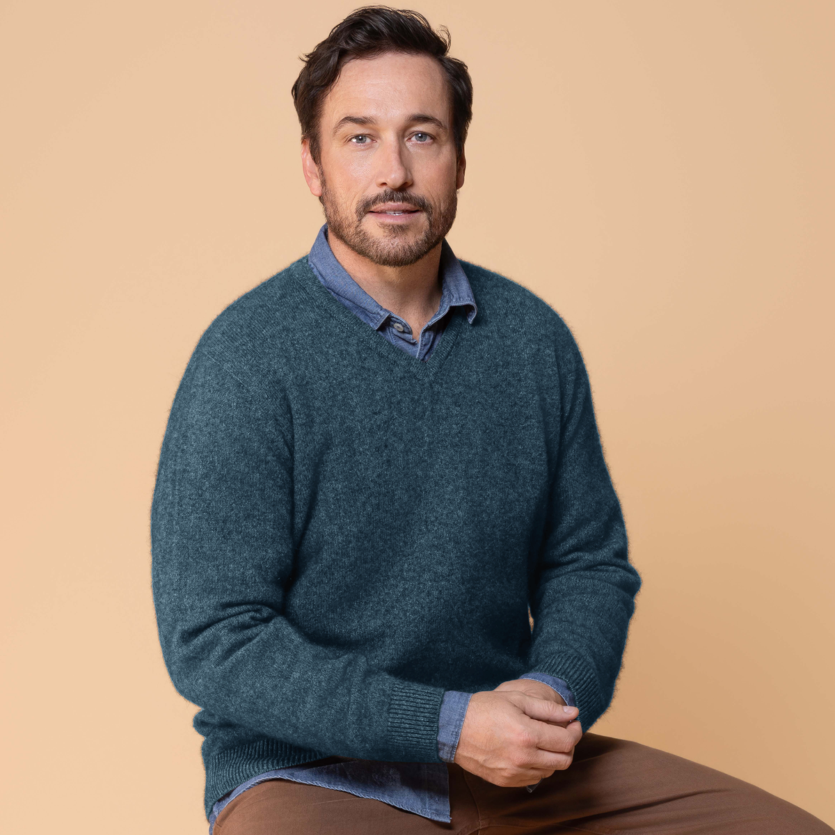 Possum Merino Oxford Vee Neck Knit