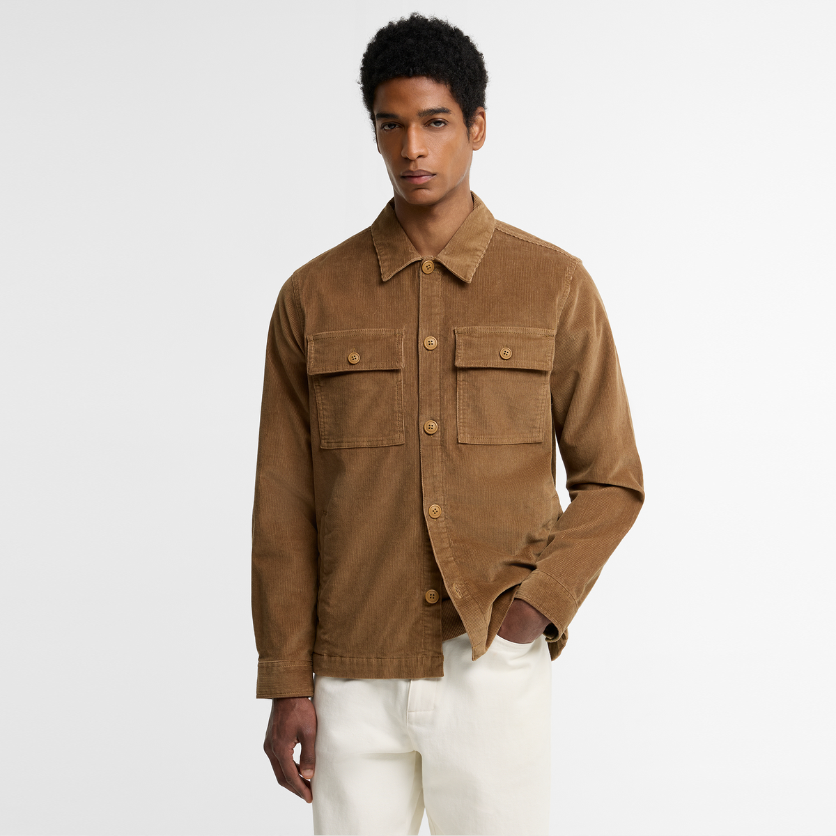 Tartan Trimmed Cord Overshirt