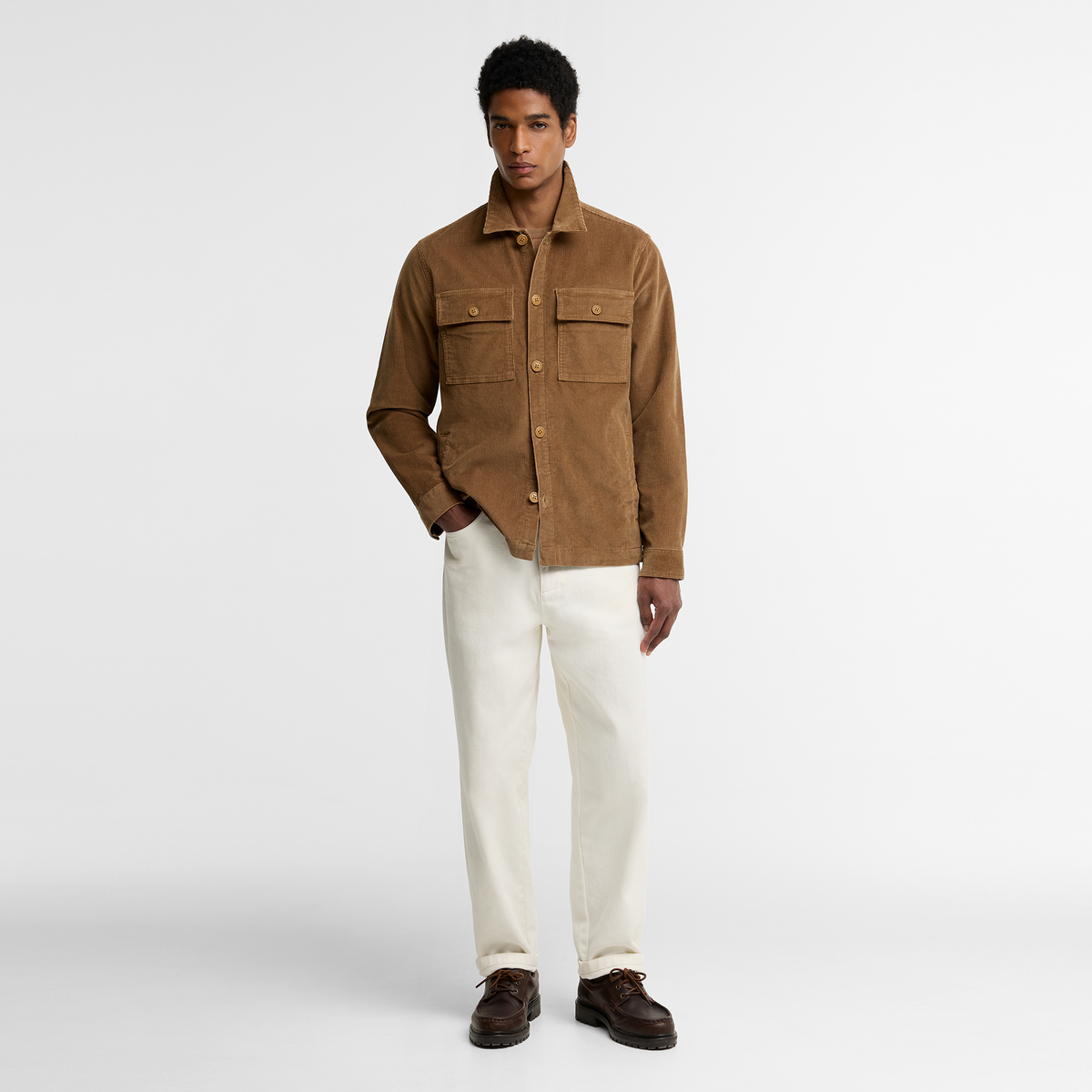 Tartan Trimmed Cord Overshirt